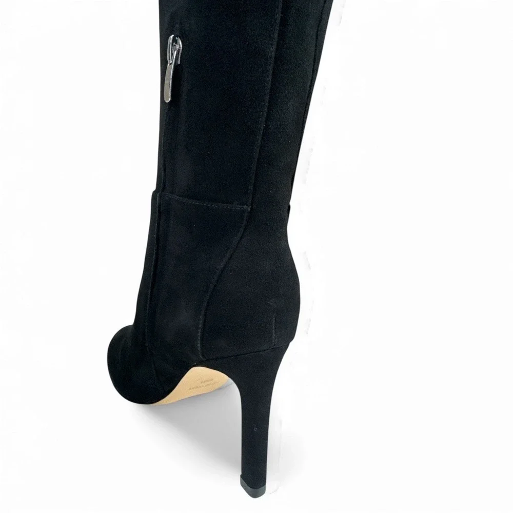 NINE WEST SANCHA Black Suede Knee‎ High Boots Women's Size 6.5 Medium Heel NIB